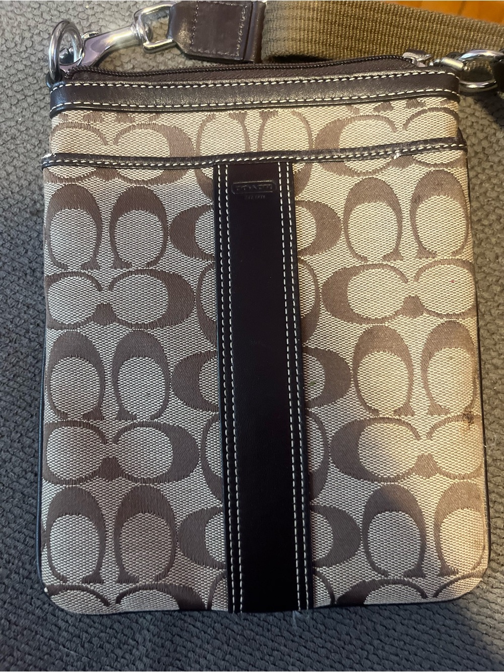 Coach Signature Canvas Crossbody in Khaki and Brown